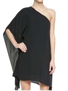BCBGMaxAzria Alana One-Shoulder Black Draped Mini Dress